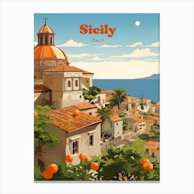 Sicily Italy Vintage Travel Art Illustration Canvas Print