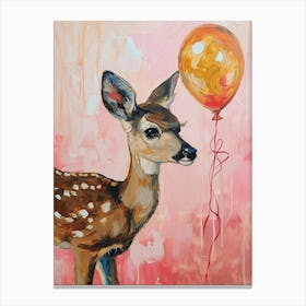 Cute Deer 1 With Balloon Canvas Print