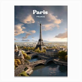 Paris France Eiffel Travel Illustration Canvas Print