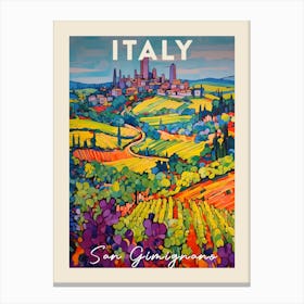 San Gimignano Italy 4 Fauvist Painting Travel Poster Canvas Print