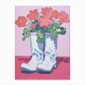 A Painting Of Cowboy Boots With Pink Flowers, Fauvist Style, Still Life 4 Canvas Print
