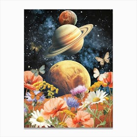 Saturn And Flowers Canvas Print