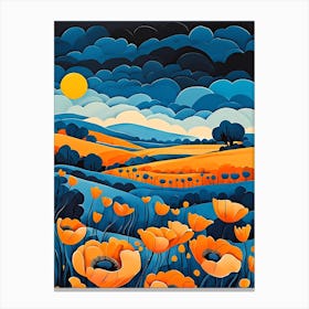 Cartoon Poppy Field Landscape Illustration (90) Canvas Print