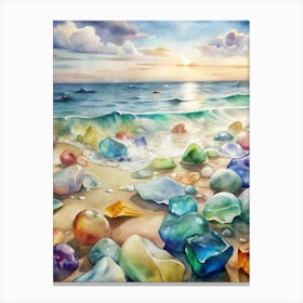 A Dramatic Design Of The Glass Beach With Colorful Canvas Print