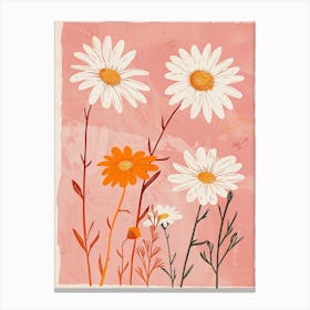 Set Of 4 Simple Hand Drawn Daisies On Pink Paper 13 Canvas Print