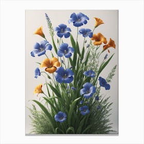 Blue And Orange Flowers Canvas Print