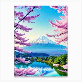 Cherry Blossoms In Japan Mount Fuji Japan Beautiful Lake Landscape Canvas Print