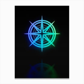 Neon Blue and Green Abstract Geometric Glyph on Black n.0434 Canvas Print