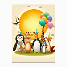 Birthday Animals With Balloons Canvas Print