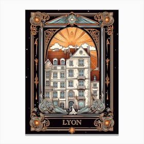 Lyon, France, Tarot Card Travel  Line Art 1 Canvas Print
