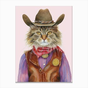 Brown Cat Cowboy Quirky Western Print Pet Decor 2 Canvas Print