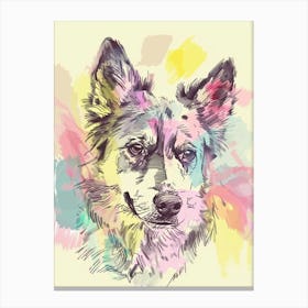 Australian Shepherd Dog Watercolour Pastel Line Illustration Canvas Print