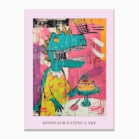 Dinosaur Eating A Cake Pink Blue Graffiti Style Poster Canvas Print