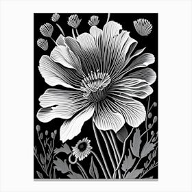 Anemone Wildflower Linocut Canvas Print
