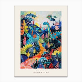 Blue Pattern Dinosaur In The Wild Painting Poster Canvas Print