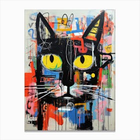 Urban Feline Melodies: Basquiat-Styled Street Art Canvas Print