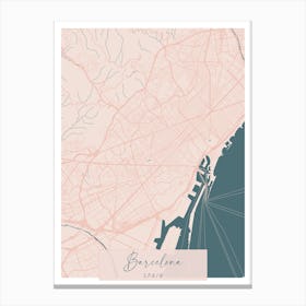 Barcelona Spain Pink and Blue Cute Script Street Map 1 Canvas Print