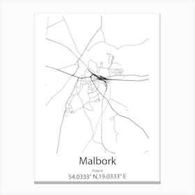 Malbork,Poland Minimalist Map Canvas Print