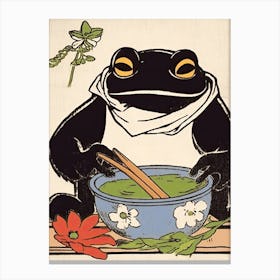 Frog Eating Ramen,  Matsumoto Hoji Inspired Japanese 3 Canvas Print