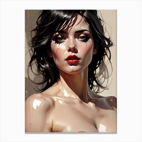 Reflections of Emotion: Realistic Portrait Of A nude Woman Canvas Print