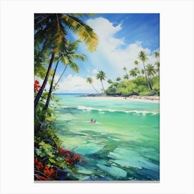A Painting Of Matira Beach, Bora Bora French Polynesia 5 Canvas Print