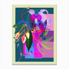 Bleeding Heart (Dicentra) Neon Flower Collage Canvas Print