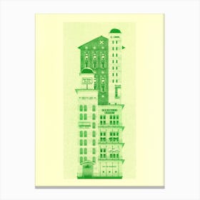 Crockett Hotel Green On Yellow Risograph Canvas Print