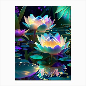 Lotus Flowers In Garden Holographic 2 Canvas Print