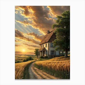 Sunset In The Wheat Field Canvas Print