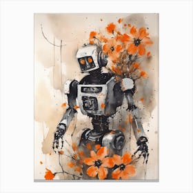 Robot Abstract Orange Flowers Painting (16) Canvas Print