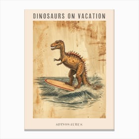 Vintage Spinosaurus Dinosaur On A Surf Board 3 Poster Canvas Print
