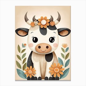 Floral Cute Baby Cow Nursery (6) Canvas Print