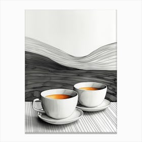 Coffee cups And Mountains Canvas Print