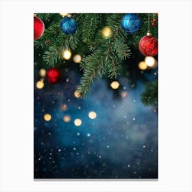 Closeup Of A Pine Tree Branch Under Night Time Setting Card Style Design With A Decorative Theme F (5) Canvas Print