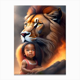 fire lion and baby girl 1 Canvas Print