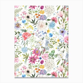 Watercolor Floral Pattern William Morris Canvas Print