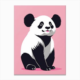 Playful Panda cub On Solid pink Background, modern animal art, baby panda Canvas Print