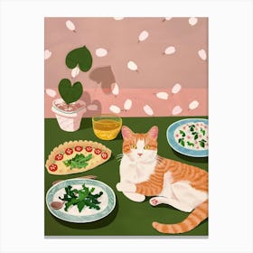 Cat And Salad 2 Canvas Print