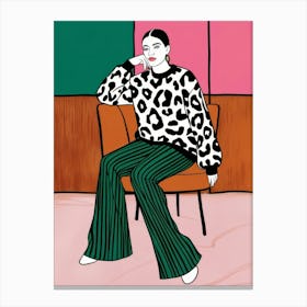 Woman In Leopard Sweater Canvas Print