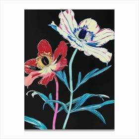 Neon Flowers On Black Anemone 1 Canvas Print