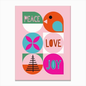 Peace Joy Love Christmas Grid Mid Century Modern Vintage Style Canvas Print