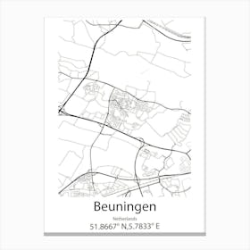 Beuningen,Netherlands Minimalist Map Canvas Print