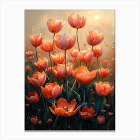 Photo Of A Field Of Orange Tulip Flowers Canvas Print