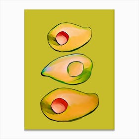 Avocados On Green Background Canvas Print