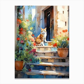 Cat On The Steps Italian Countryside Canvas Print