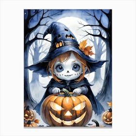 Cute Jack O Lantern Halloween Painting (15) Canvas Print