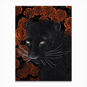 Panther In Roses Canvas Print