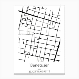 Benetuser,Spain Minimalist Map Canvas Print