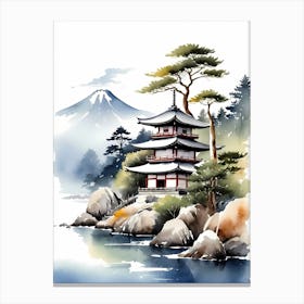 Japanese Landscape Watercolor Painting (29) 1 Canvas Print