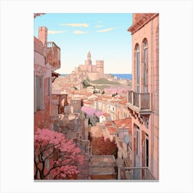 Marseille France 2 Vintage Pink Travel Illustration Canvas Print